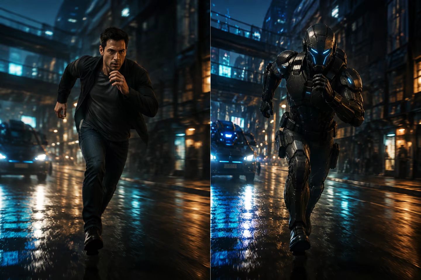 Runner transformed into a cinematic character while preserving the same motion